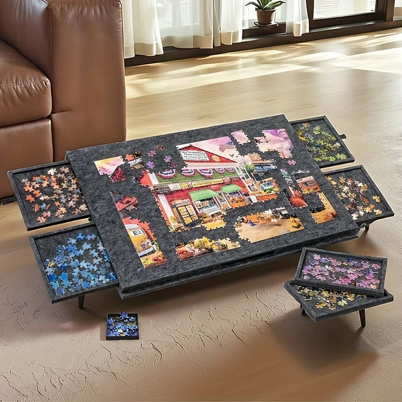 Tilting Felt Puzzle Board with 6 Drawers